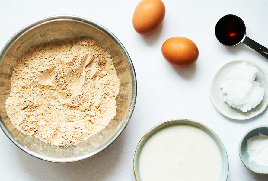 ingredients for green banana flour pancakes