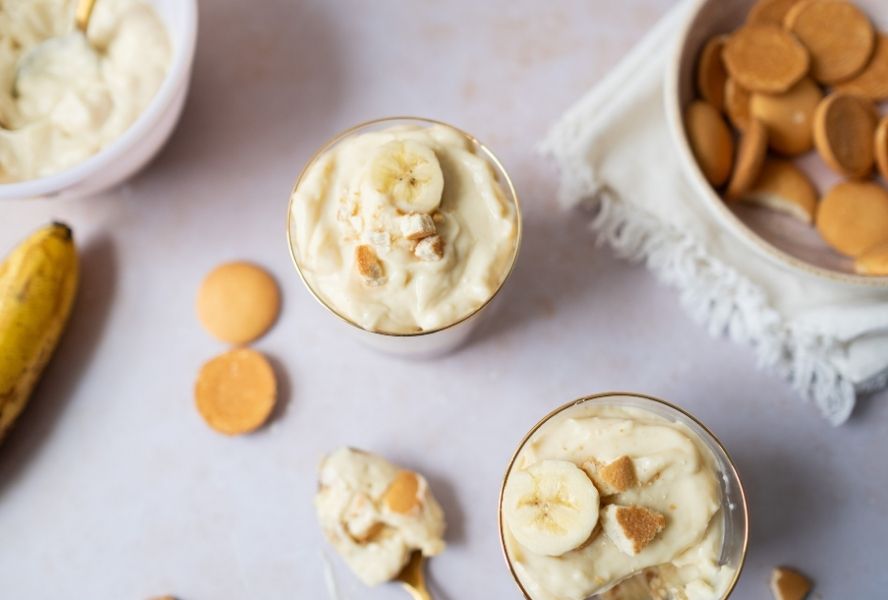 Two cups of healthier banana pudding from above