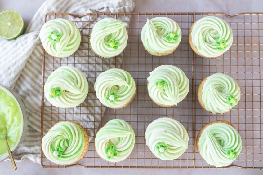 key lime pie cupcakes on wire rack