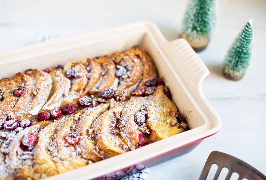 Overnight Gingerbread French Toast Bake ready to serve