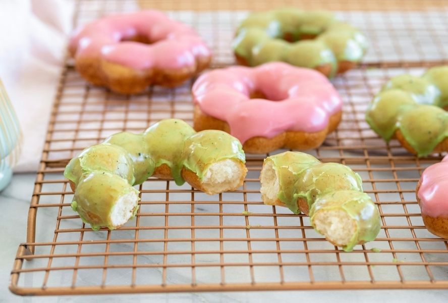 Mochi doughnuts on wire cooling rack