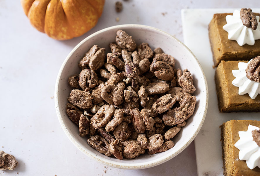 A bowl of spiced pecans