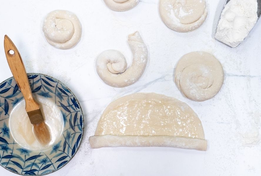 Scallion pancakes dough on countertop