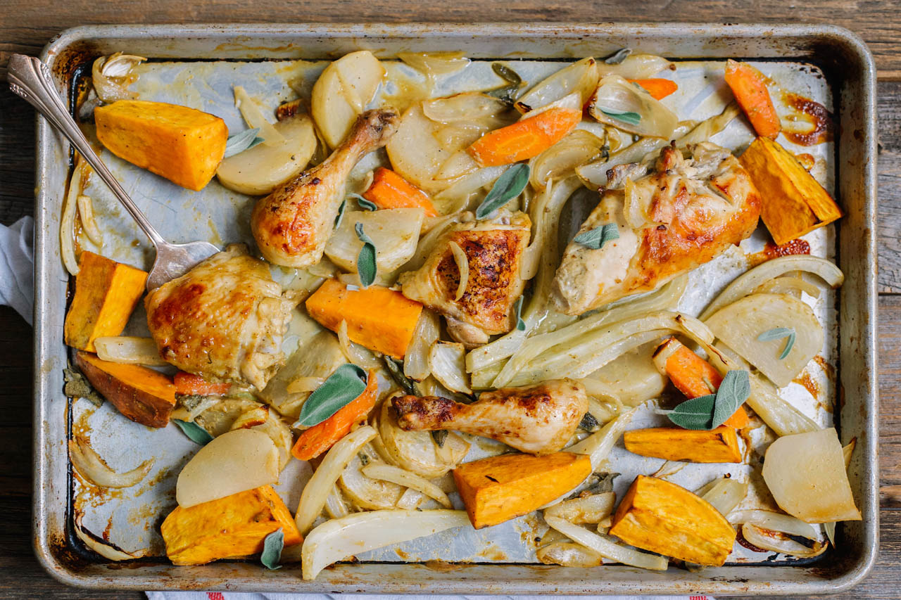 sheet pan chicken and vegetable dinner