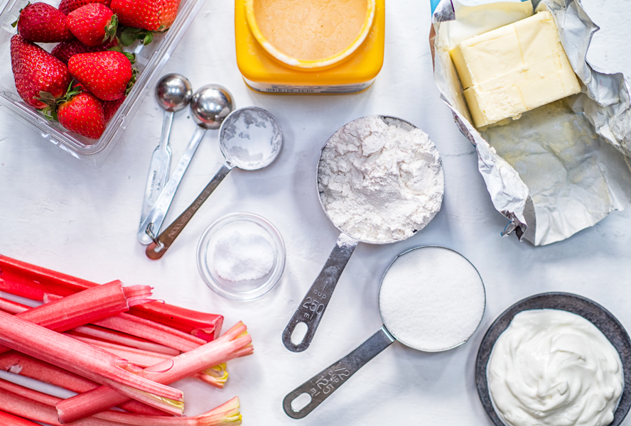 Ingredients for strawberry rhubarb dessert empanadas