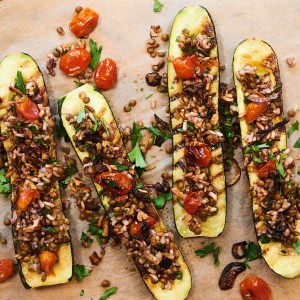 Grilled Stuffed Zucchini Boats With Roasted Cherry Tomatoes is the Vegan Summer Recipe You Need