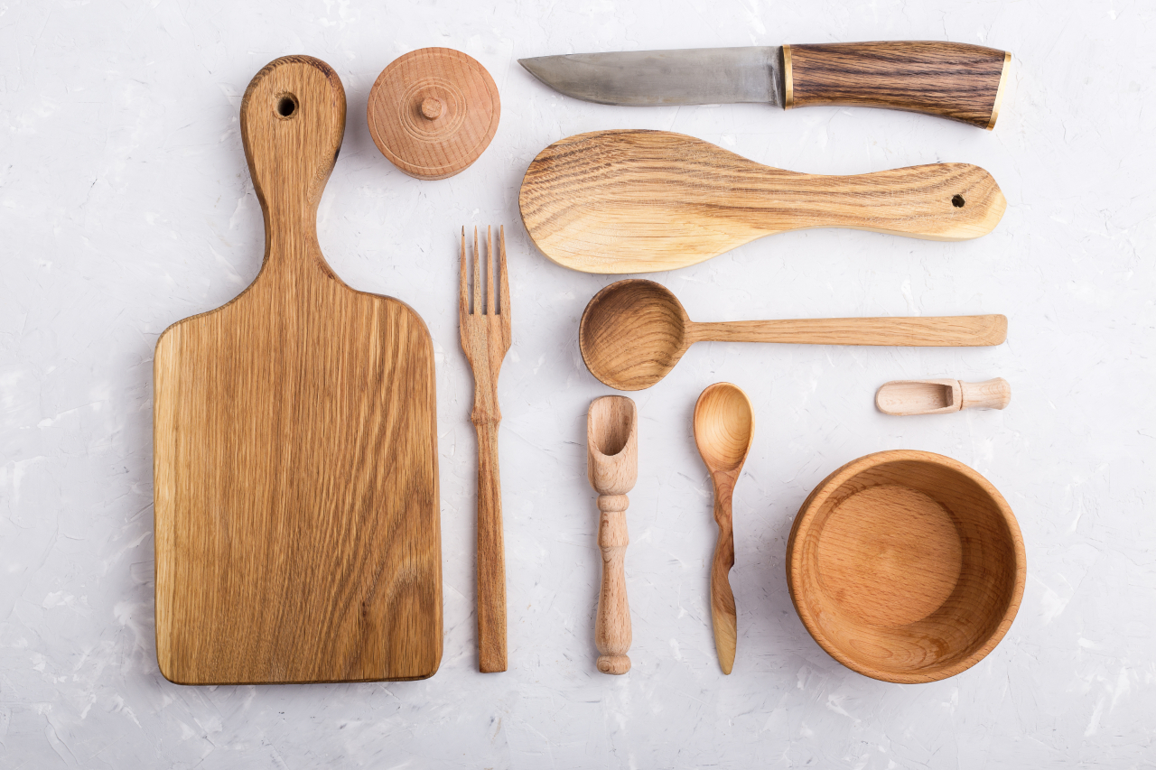 Various wooden kitchen utensils