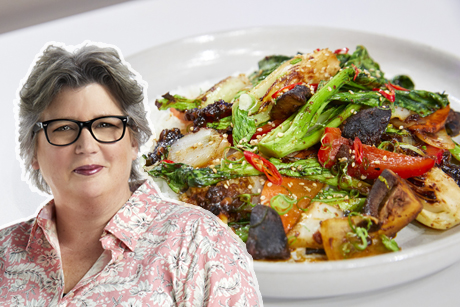 Lynn Crawford headshot with her Chinese Veggie Stirfry With Black Bean Sauce
