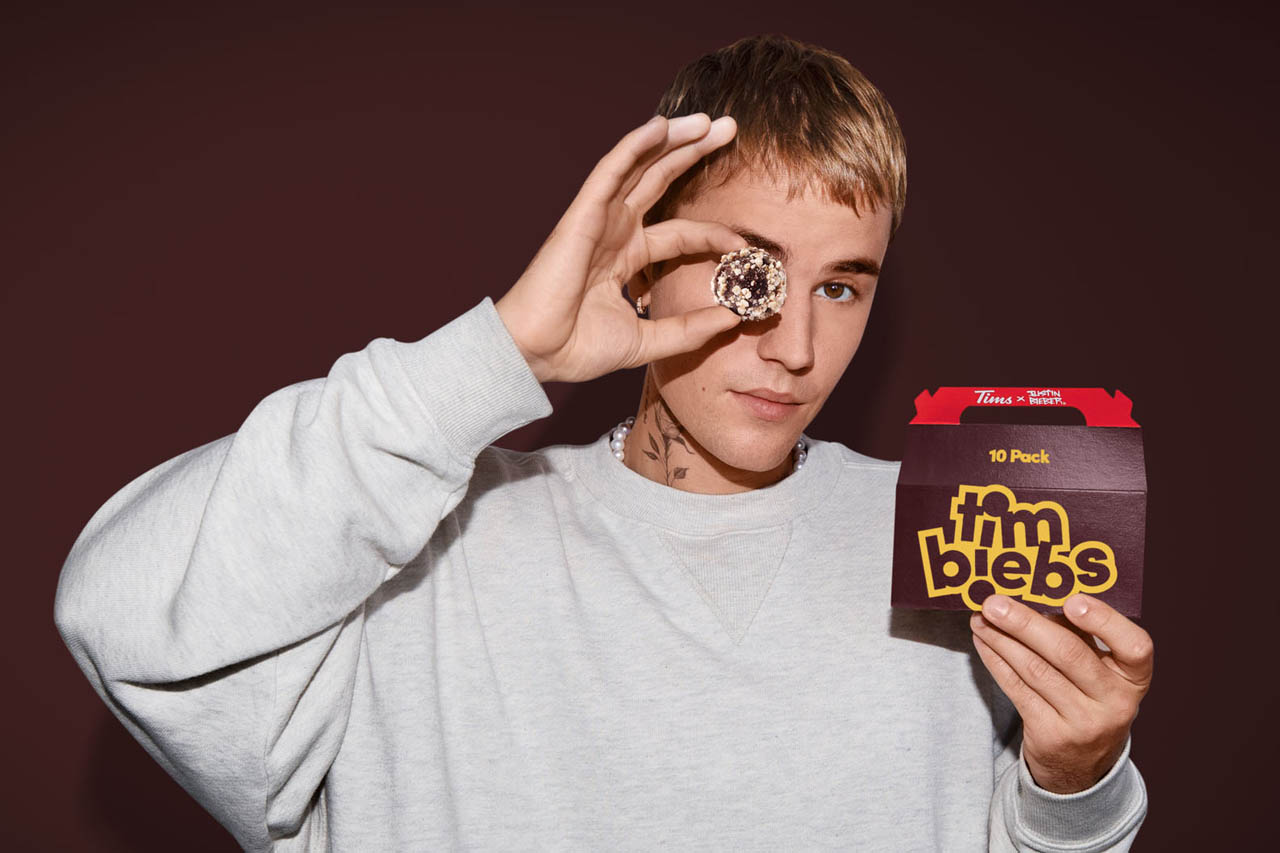 Justin Bieber with Timbieb Timbits from Tim Hortons