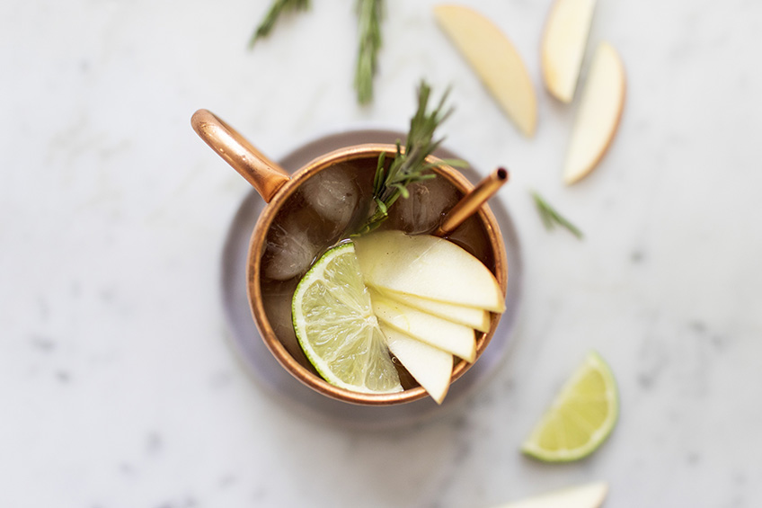 apple cider moscow mule on a countertop
