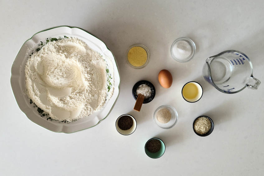 Ingredients for sephardic challah on a white countertop