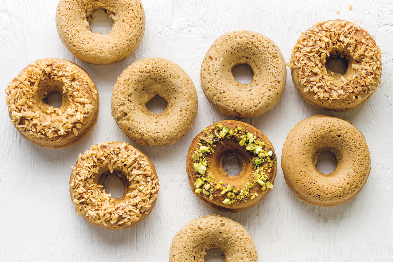 healthy, oven-baked doughnuts on a countertop