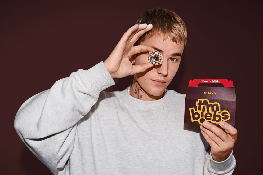 Justin Bieber with Timbieb Timbits from Tim Hortons