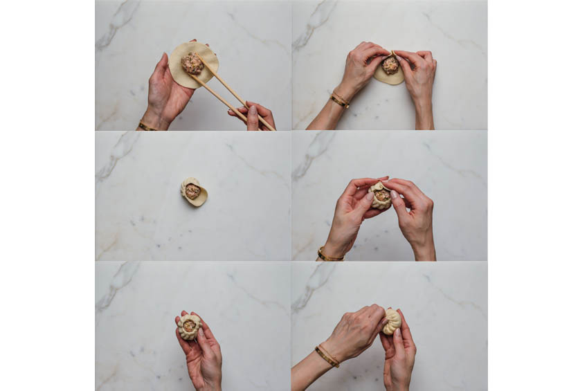6-step process for folding Chinese pan-fried buns