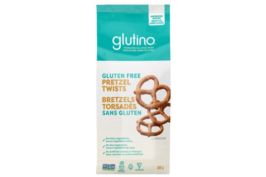 A bag of Glutino gluten-free pretzels