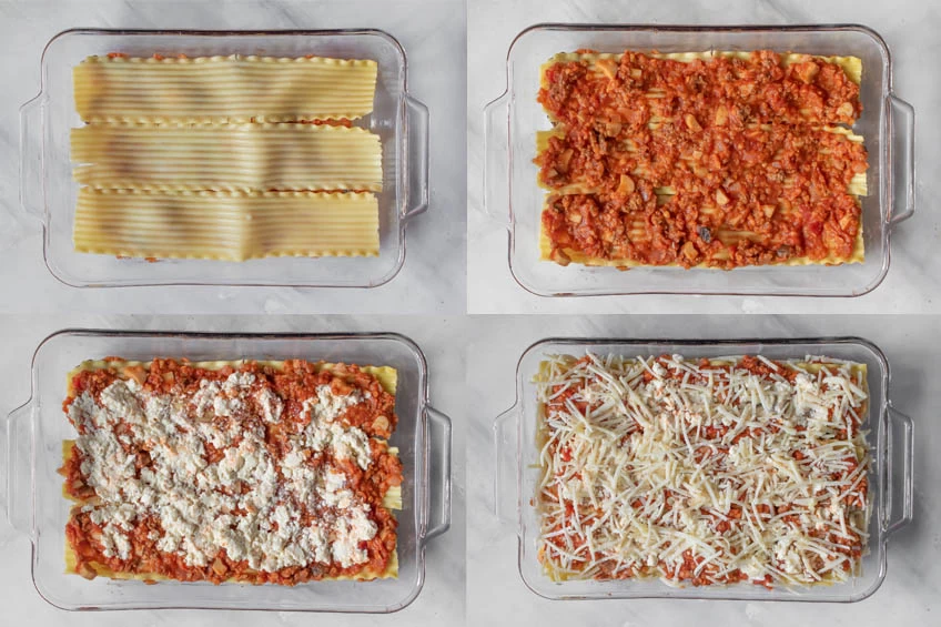 Layering process for the perfect vegan lasagna.