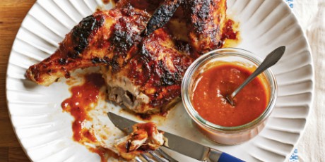 Grilled Chicken with Peach Pickle BBQ Sauce