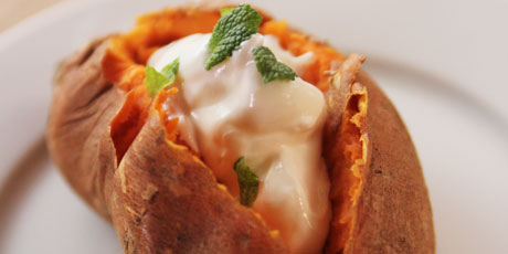 Baked Sweet Potato with Sour Cream and Mint