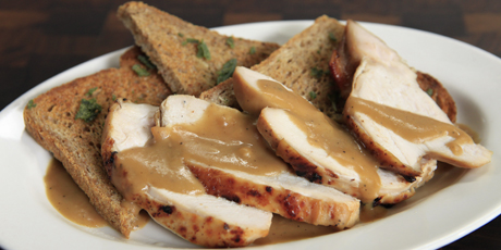 Soy and Cider-Brined Turkey on Toast Points with Maple-Soy Gravy