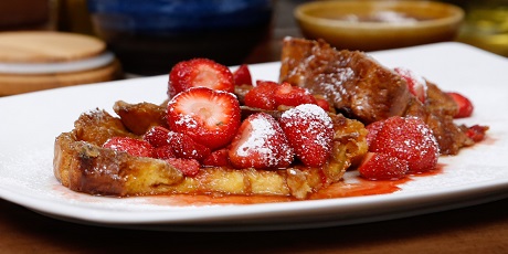 Creme Brulee French Toast with Drunken Strawberries