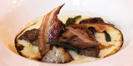 Grilled Calves Liver with Soft Polenta, Cipollini Onions and Aged Balsamic
