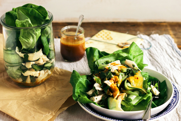 Chicken and Cucumber Ribbon Salad with Peanut Butter Vinaigrette