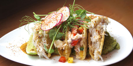 Dungeness Crab Tacos with Radish Sprouts