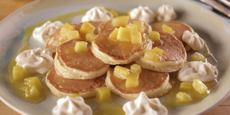 Silver Dollar Tropical Pancakes with Mascarpone Whipped Cream
