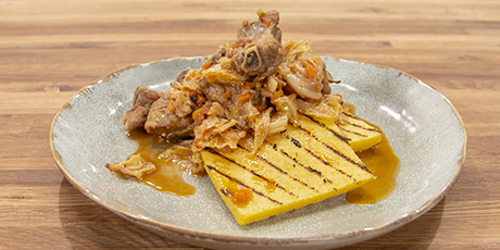 Massimo Capra's Pork Ribs &amp; Cabbage With Grilled Polenta