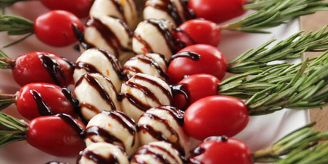 Caprese Skewers with Plum Balsamic Drizzle