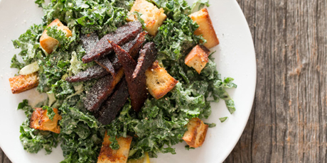 Vegan Kale Caesar Salad with Tempeh Bacon
