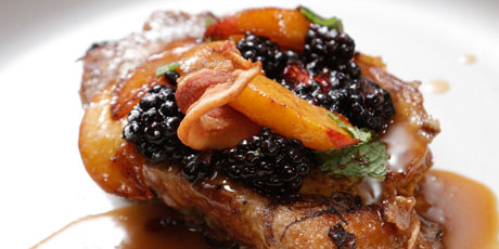 Stuffed French Toast with Pickled Peaches and Bourbon Caramel