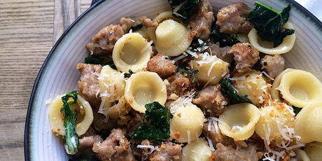 Turkey Sausage and Kale Orecchiette with Toasted Panko and Parmesan