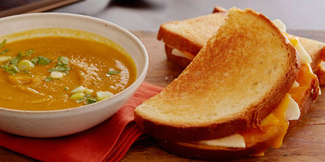 Curried Squash Soup with Apple and Cheddar Melts
