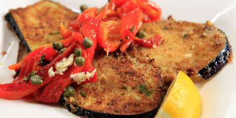 Eggplant Schnitzel and Roasted Peppers