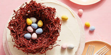 Chocolate Pastel Easter Cake with a Chocolate Vermicelli Nest
