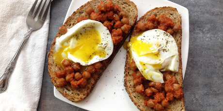 Smoky Chickpeas on Grilled Toast with Poached Eggs &amp; Zahtar