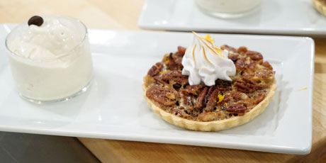 Candied Bacon and Pecan Meringue Tart with Coffee Frozen Custard