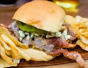 Tempura-Fried Soft-Shell Crab Sandwiches with Tartar Sauce Slaw and Crispy Old Bay Chips