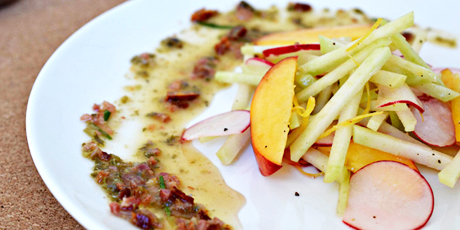 Kohlrabi and Nectarine Salad with Smoked Bacon Vinaigrette