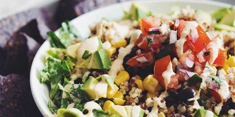 Rainbow Quinoa Taco Salad with Vegan Dressing