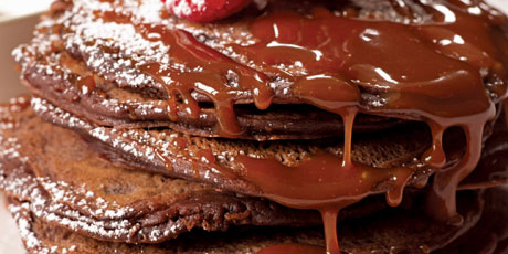 Double Chocolate Pancakes with Salted Caramel Sauce