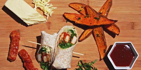 BBQ Chicken Wraps with Sweet Potato Wedges