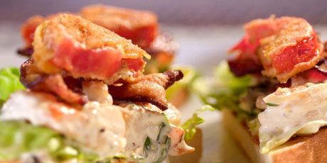 BLT with Fried Red Tomatoes and Shrimp Remoulade