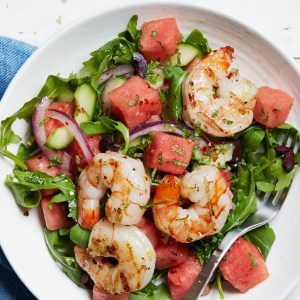 Grilled Shrimp, Arugula and Watermelon Salad