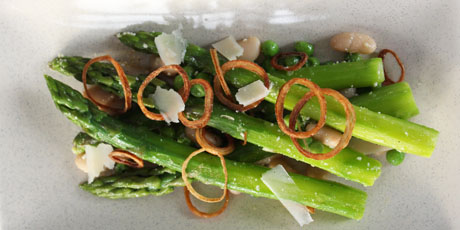 Asparagus, Green Pea and White Bean Salad with Fried Shallots