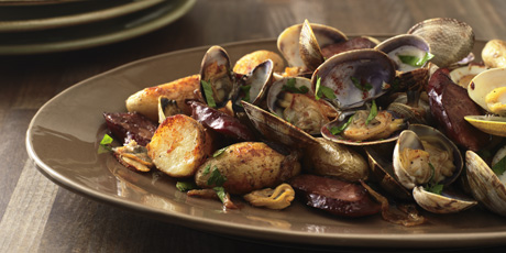 Baked Clams with Chorizo and Fingerling Potatoes