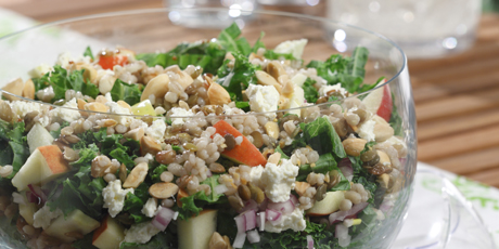 Barley and Lentil Salad with Kale, Apples, Almonds and Feta