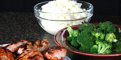 BBQ Pork Chops with Mashed Potatoes and Broccoli