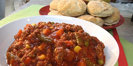 Beef and Vegetable Soup with Biscuits
